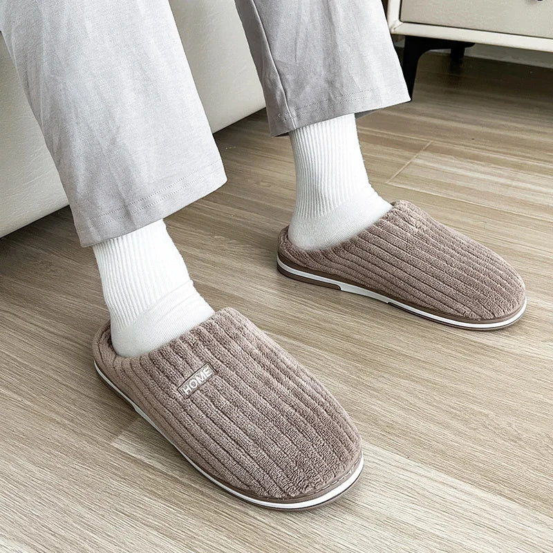 Einfarbige einfache Baumwoll pantoffeln Rutsch feste Hausschuhe für den Winter, warme Plüsch-Hausschuhe für den Innenbereich