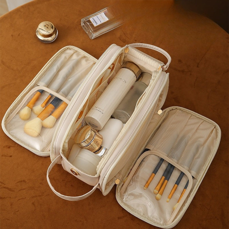 Drei schicht ige Doppel-Reiß verschluss U-förmige Design Kosmetik tasche Mode Hochleistungs-Make-up-Taschen tragbare PU-Leder-Aufbewahrung tasche für Hautpflege produkte