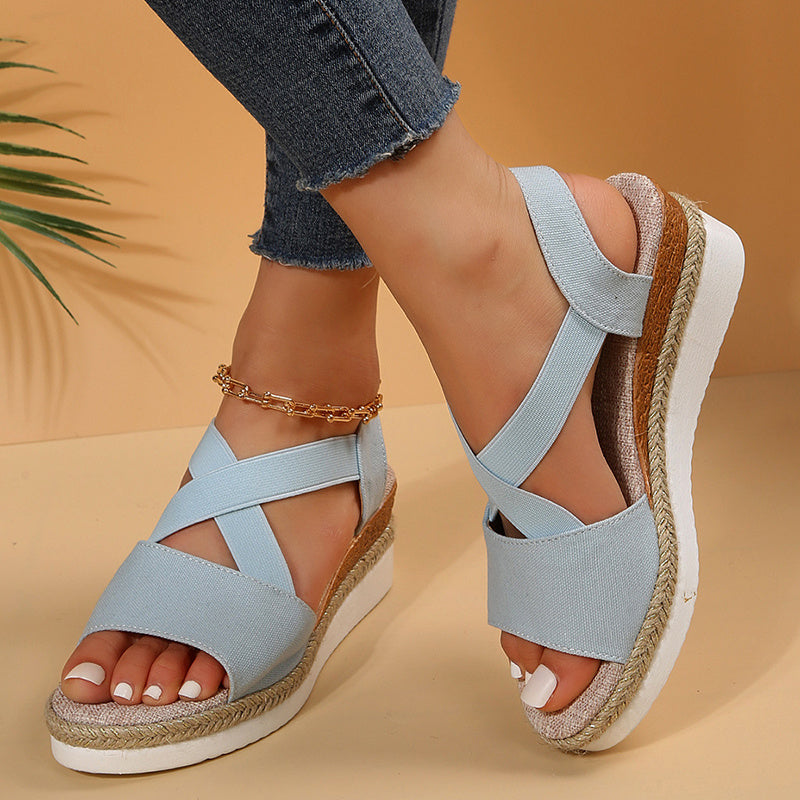 Wedge Sandalen für Frauen Cross-Strap Platform Gladiator Hanf Ferse Schuhe Sommer