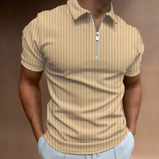 Frühling Und Sommer männer T-shirt Striped Zipper Kurzarm männer Elastische Polo Shirt Top Solid Farbe