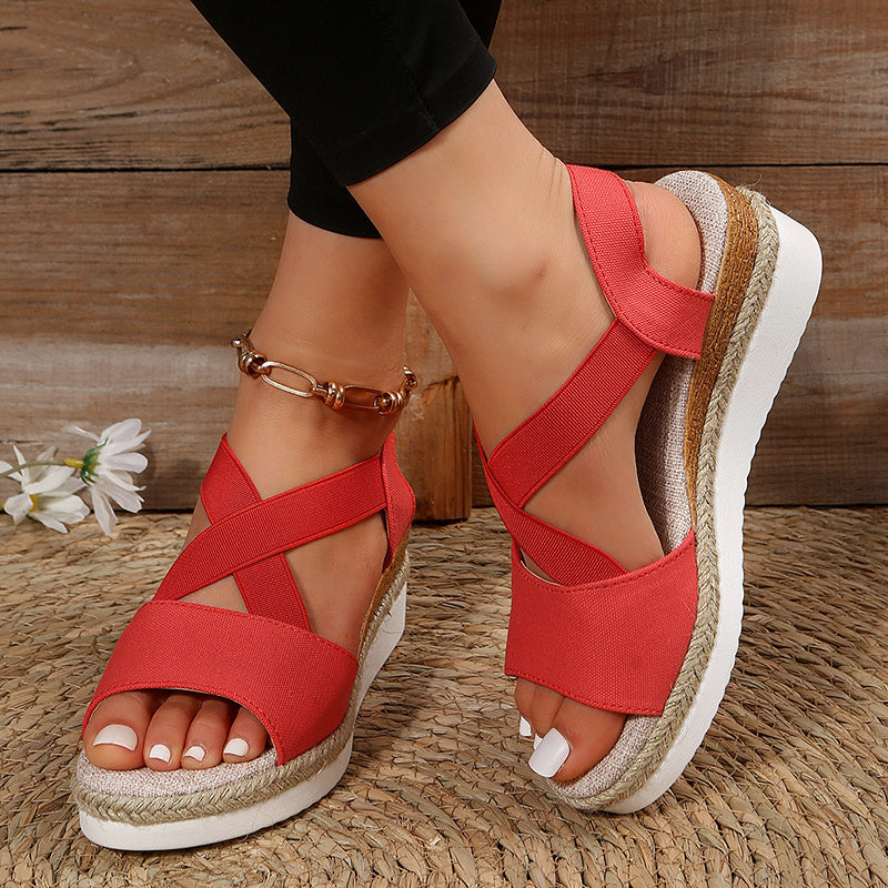 Wedge Sandalen für Frauen Cross-Strap Platform Gladiator Hanf Ferse Schuhe Sommer