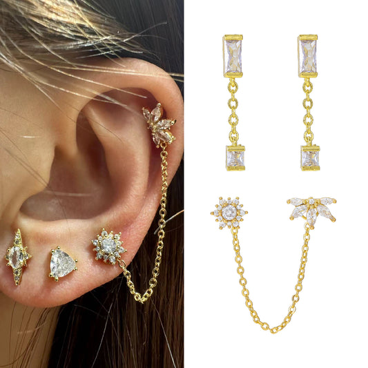 Fashion Creative Chain Tassel Geometric Ear Bone Stud