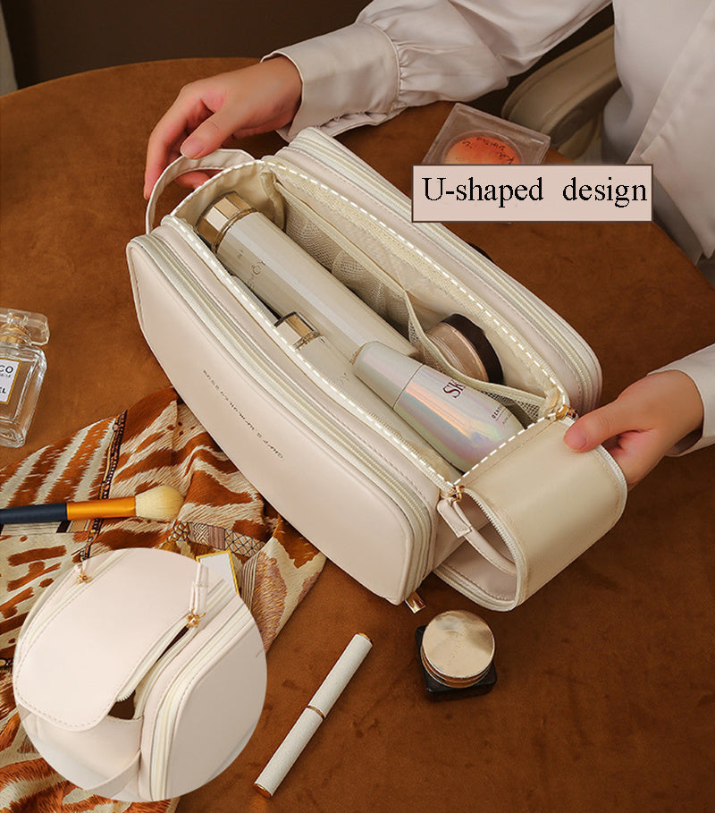 Drei schicht ige Doppel-Reiß verschluss U-förmige Design Kosmetik tasche Mode Hochleistungs-Make-up-Taschen tragbare PU-Leder-Aufbewahrung tasche für Hautpflege produkte