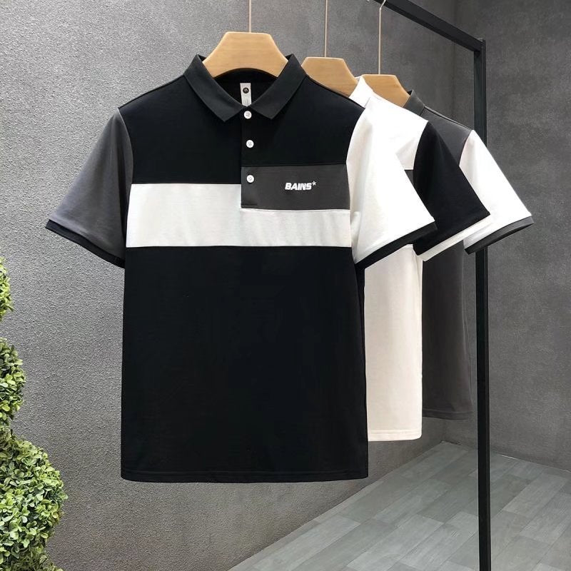 Trend Stitching Kontrast Farbe Polo Shirt Männer der Kurzen Ärmeln